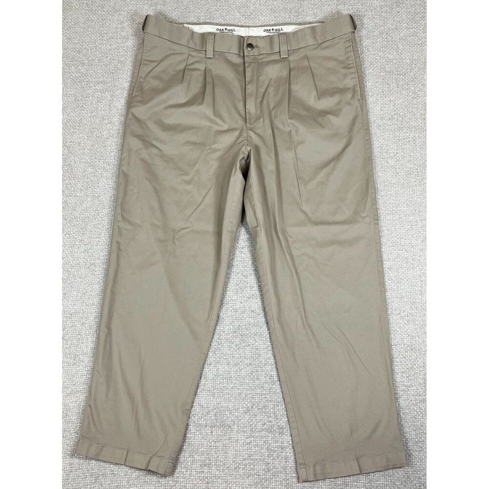 Oak Hill Premium Pant Men 44x30 Beige Pleated Relaxed Straight Chino Dress Pants